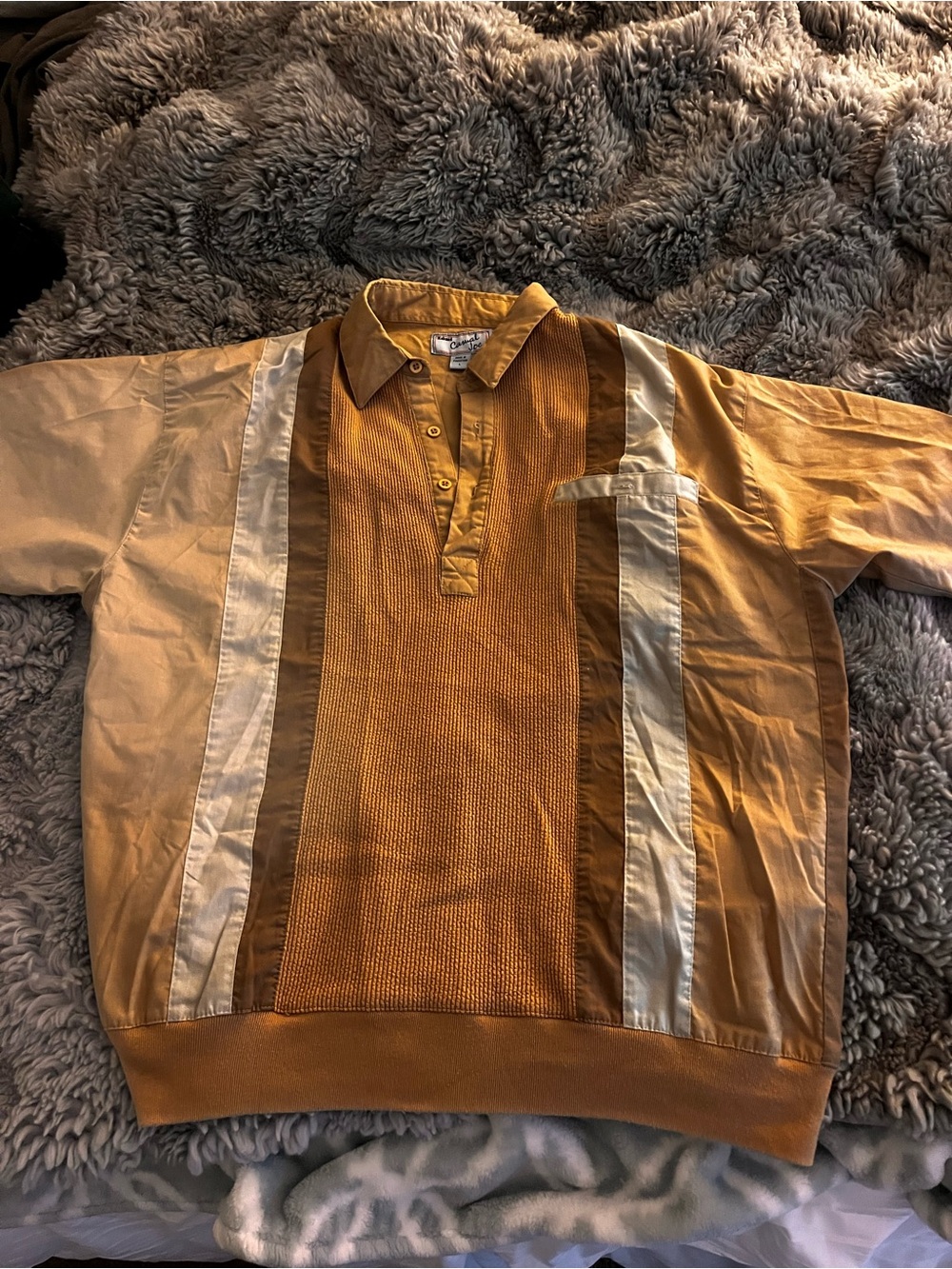 Vintage-Inspired Mustard and Tan Men's Polo Shirt
